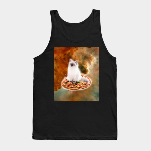 Galaxy Kitty Cat Riding Pizza In Space Tank Top by Random Galaxy